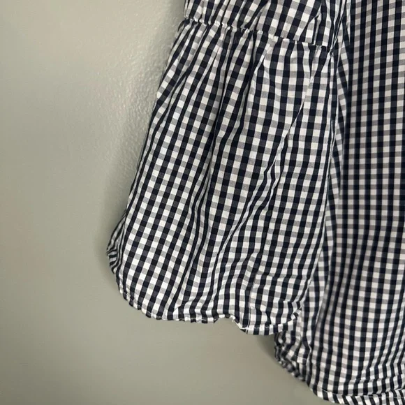 Marc NY Black and White Gingham Shirt Embroidered floral print Bell Sleeves  SzS - Picture 4 of 7